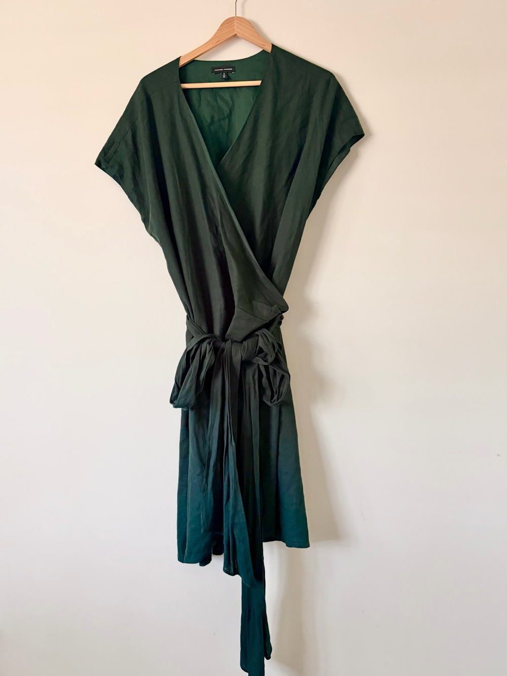 Universal Standard Forest Green Wrap Midi Dress with Tie Waist